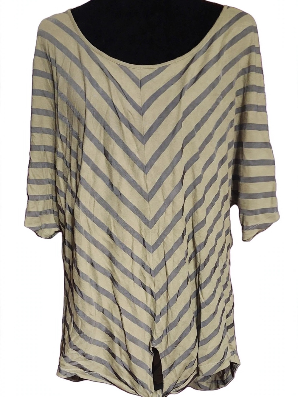 Chico's Beige and Gray Chevron Stripe Scoop Neck Tunic